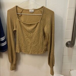 PS Beige Ribbed Long Sleeve Crop Top